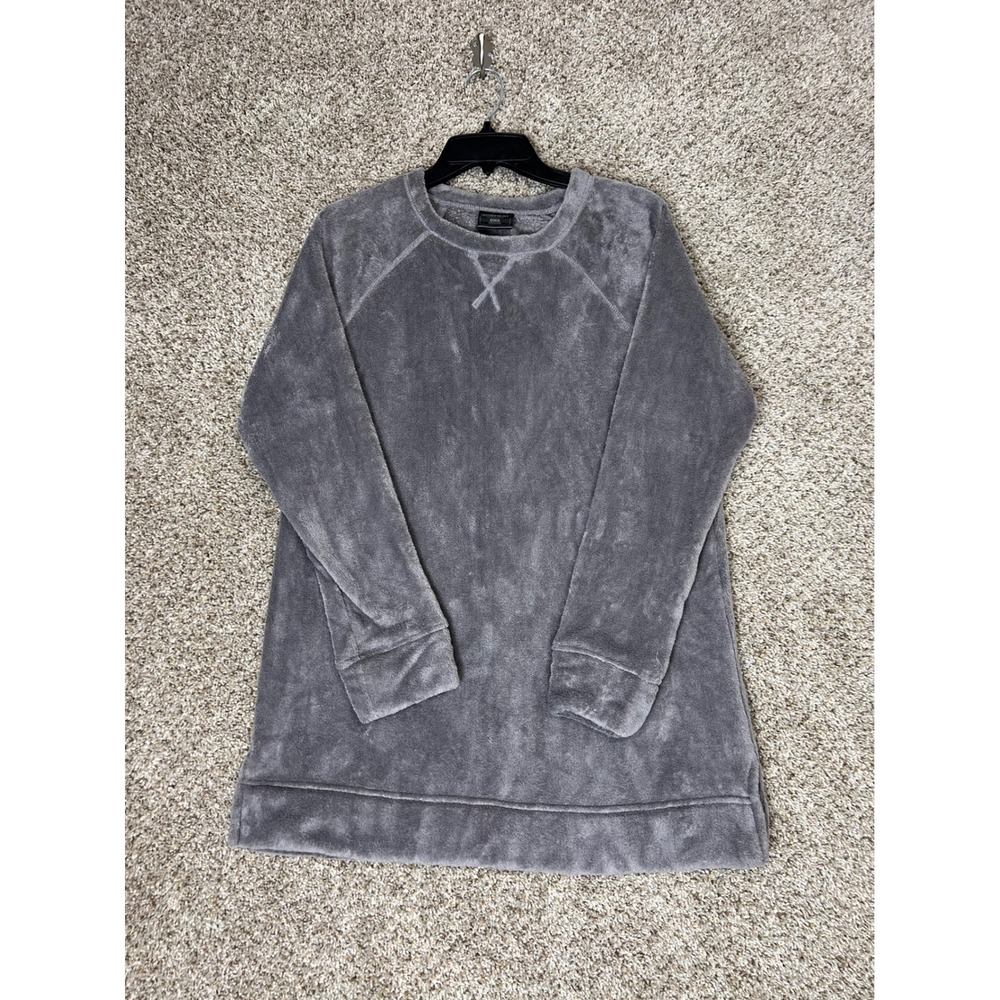 32 Degrees Heat Womens Gray Fleece Plush Sleepwear Long Sleeve Top Medium